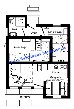 Sauerland: Ferienhaus Hennesee Grundriss mit Schlafkoje